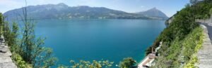 Lake Thun panorama on a bright summer day