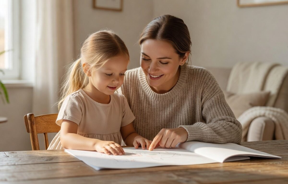 Mother and daughter learning about money together